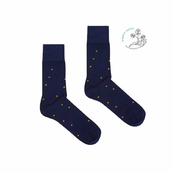Vegane Socken | KABAK Organic Cotton Socks Navy Blue Mustard Dots